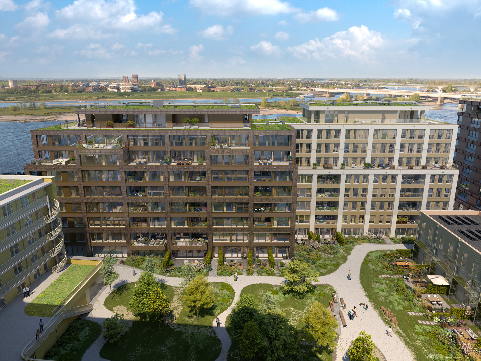 Nieuwbouw Waalfront Nijmegen Iris Scarlet Binnentuin Hoog 01 2048X1536